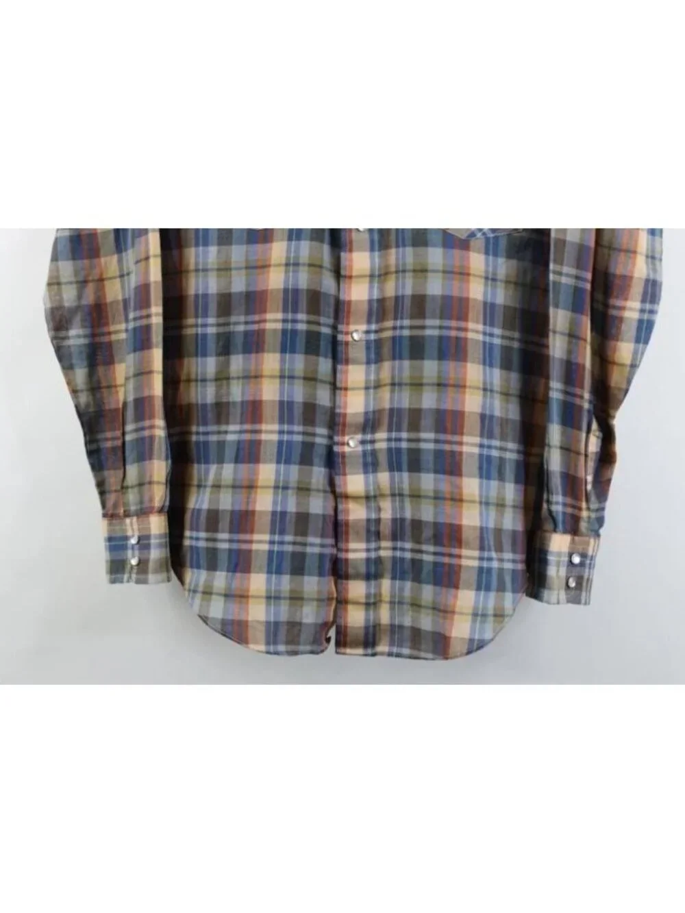 Vintage 70s Levis Big E Mens Medium Western Cowboy Snap Button Shirt Plaid USA